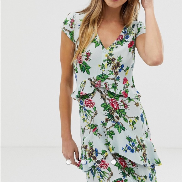 ASOS Warehouse midi dress with ruffles in floral print - Picture 4 of 10